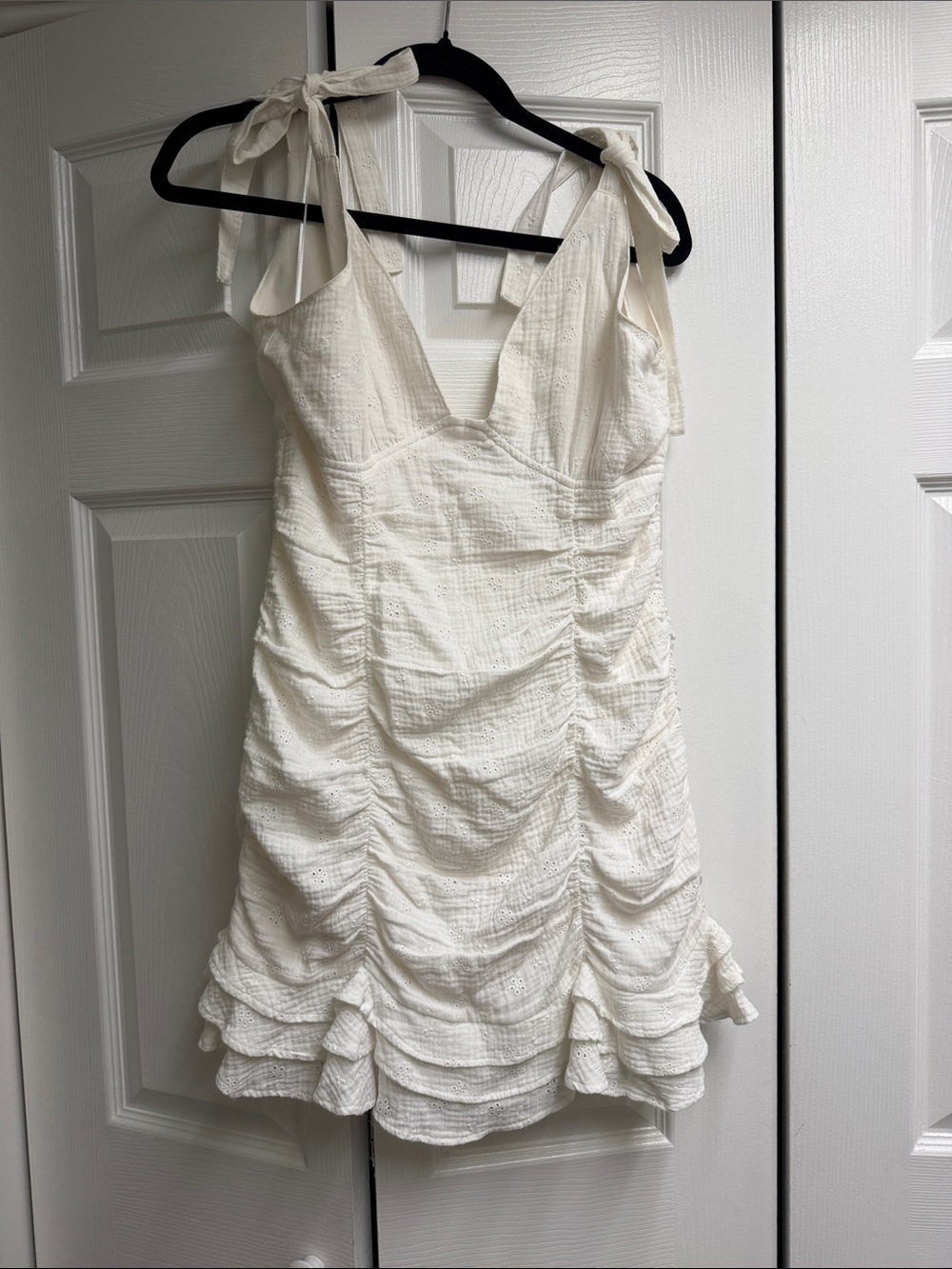 White Ruffle Tie-Shoulder Dress